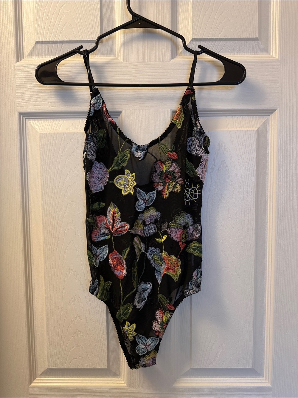 Honey Punch Black Floral Embroidered One-Piece Bodysuit